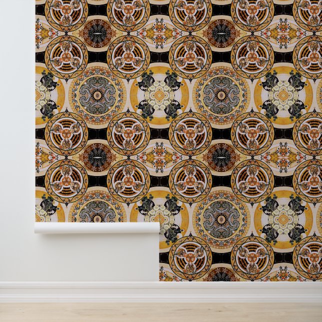 Elegante donkere rijke art nouveau bruin beige cir behang (Applicatie)