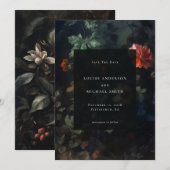 Elegante donkere romantische humeurige bloemenbrui save the date (Voorkant / Achterkant)