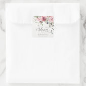 Elegante Donkere Roze Bloem Bruiloftsshower Vierkante Sticker (Tas)