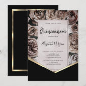Elegante donkere Rozen Quinceanera Kaart (Voorkant / Achterkant)