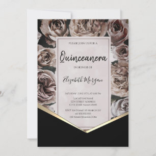Elegante donkere Rozen Quinceanera Kaart