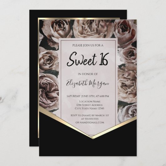 Elegante donkere Rozen zoet 16 Kaart (Voorkant / Achterkant)