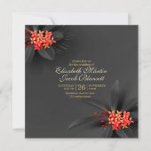 Elegante donkere tropische bloemenbruiloft kaart (Voorkant)