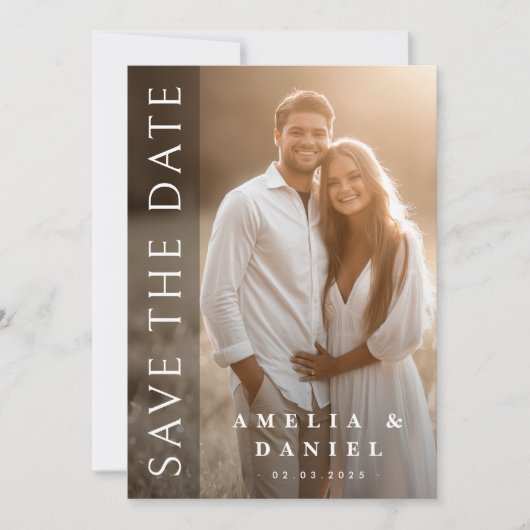 Elegante donkere verticale overlay foto bruiloft save the date (Voorkant)