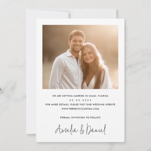 Elegante donkere verticale overlay foto bruiloft save the date (Achterkant)