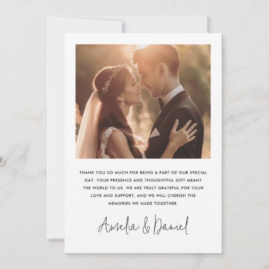 Elegante donkere verticale overlay trouwfoto bedankkaart (Achterkant)