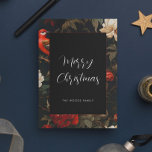 Elegante Donkere Vintage Vrolijk Kerstfeest Feestdagenkaart<br><div class="desc">Elegante Dark Merry kerstkaart: een origineel en opvallend ontwerp,  met een elegant lettertype gemengd met een  wandtapijtachtergrond.</div>