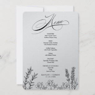 Elegante donkere wilde bloem menukaart kaart