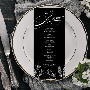 Elegante donkere wilde bloem menukaart programmakaart