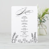 Elegante donkere wilde bloemen menu kaart (Staand voorkant)