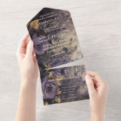 Elegante Donkergotische Paarse Bloemen Roos E-mail All In One Uitnodiging (Afscheurbaar)