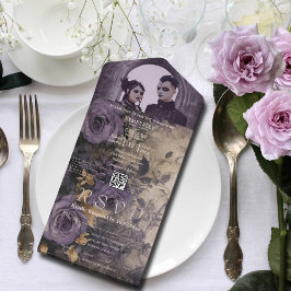 Elegante donkergotische Paarse Roos foto QR-code All In One Uitnodiging