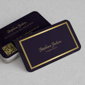 Elegante donkergouden en paarse QR-code luxe Visitekaartje
