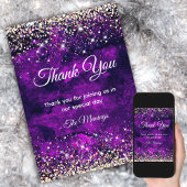 Elegante donkergouden paarse faux glitter bedankt kaart