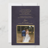 Elegante donkergouden paarse foto bruiloft bedankkaart (Achterkant)