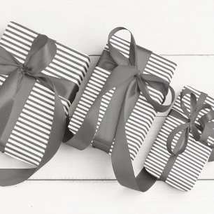 Elegante donkergrijze en witte dunne strepen cadeaupapier
