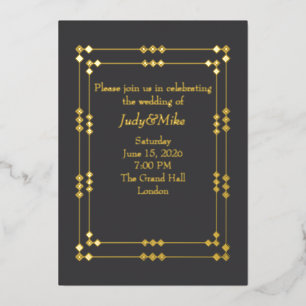 Elegante donkergrijze & gouden Art Deco folie uitn Uitnodiging