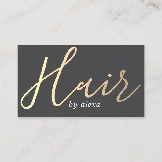 Elegante Donkergrijze Gouden Vetgedrukte Haar Styl Visitekaartje (Voorkant)