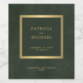 Elegante donkergroen gouden bruiloft gepersonalise wijn etiket (Enkel label)