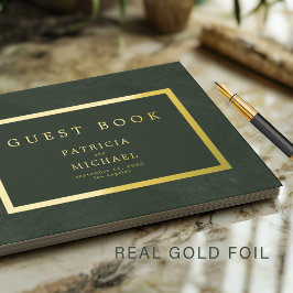 Elegante donkergroen gouden folie typografie bruil gastenboek