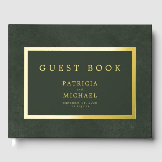 Elegante donkergroen gouden folie typografie bruil gastenboek (Voorkant)