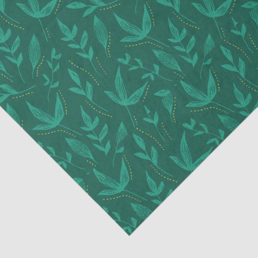 Elegante donkergroene bladeren lijnkunst inpakpapi tissuepapier (Detail)