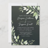 Elegante donkergroene bladgroen bladeren script br kaart (Voorkant)