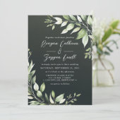 Elegante donkergroene bladgroen bladeren script br kaart (Staand voorkant)