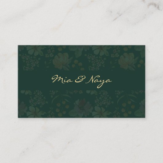 Elegante donkergroene bloem Luxe gouden script Visitekaartje (Voorkant)