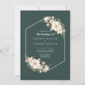 Elegante donkergroene bloemen bruiloft uitnodiging (Voorkant)