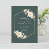 Elegante donkergroene bloemen bruiloft uitnodiging (Staand voorkant)