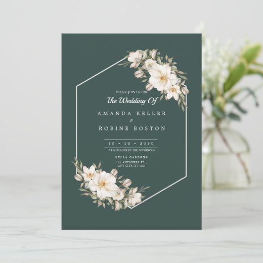 Elegante donkergroene bloemen bruiloft uitnodiging (Staand voorkant)