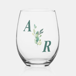 Elegante donkergroene bloemenbruiloft wijnglas zonder voet