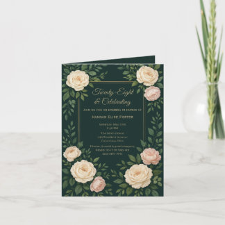 Elegante donkergroene bloemengeboorte met gouden l