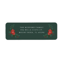 Elegante donkergroene bloemenkerst retouradres etiket