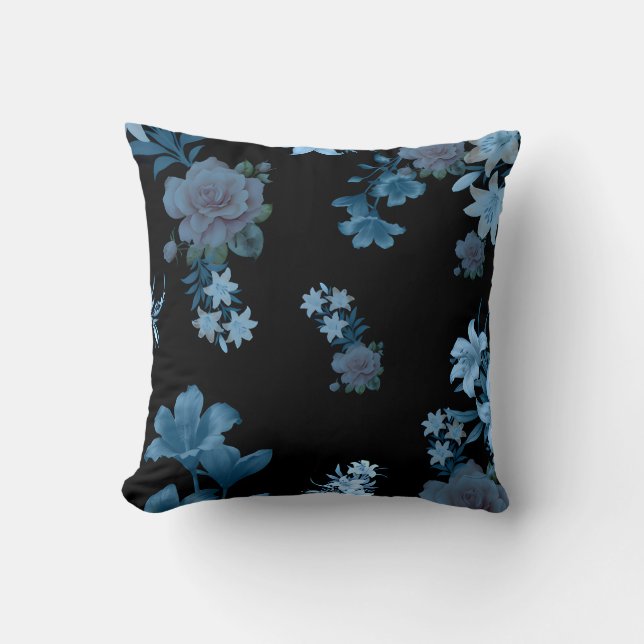 Elegante donkergroene bloempatroon worp kussen (Voorkant)