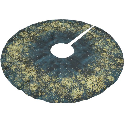 Elegante donkergroene fluwelen gouden sneeuwvlokke kerstboom rok (Gekanteld)