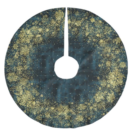 Elegante donkergroene fluwelen gouden sneeuwvlokke kerstboom rok (Voorkant)