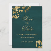 Elegante donkergroene gouden eucalyptus Save the D Kaart (Voorkant)