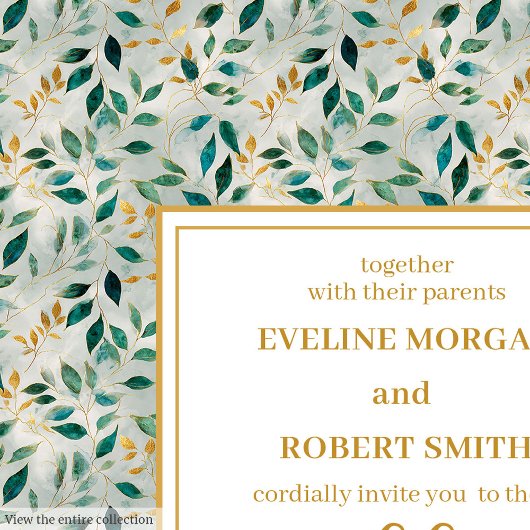 Elegante donkergroene gouden gebladerte bruiloft u kaart