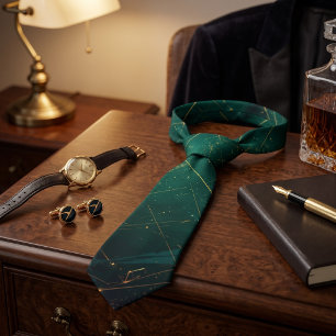 Elegante donkergroene gouden geometrische stropdas