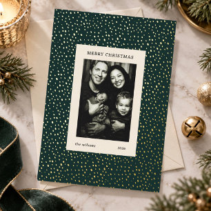 Elegante donkergroene kerstfoto met goud folie sti feestdagenkaart