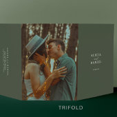 Elegante donkergroene klassieke foto bruiloft RSVP Drieluik Uitnodiging