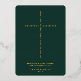 Elegante donkergroene kruis met Schrifttekst Folie Feestdagenkaart