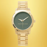 Elegante donkergroene lederen textuur en gouden sc horloge<br><div class="desc">Een elegant horloge met een donkergroene leren textuurriem met gouden scriptaccenten. Dit verfijnde ontwerp combineert luxe en stijl en biedt een tijdloos accessoire dat een vleugje verfijning toevoegt aan elke outfit.</div>