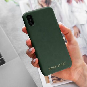 Elegante donkergroene leer & goud typografie Naam Case-Mate iPhone Case