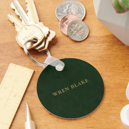 Elegante donkergroene leer & goud typografie Naam Sleutelhanger