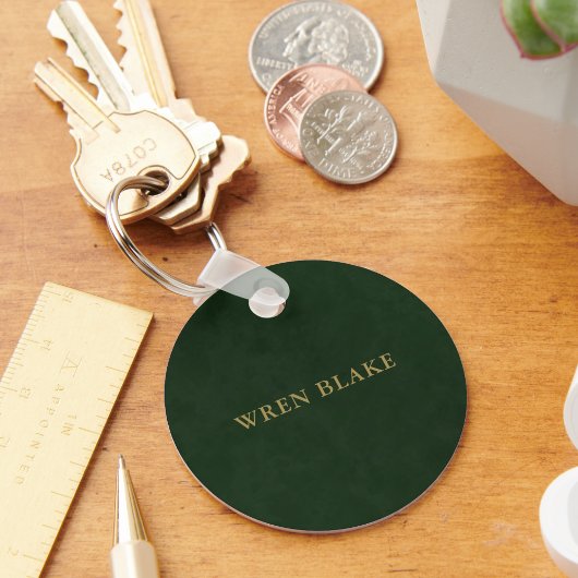 Elegante donkergroene leer & goud typografie Naam Sleutelhanger