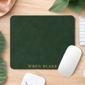 Elegante donkergroene leer & gouden script naam muismat