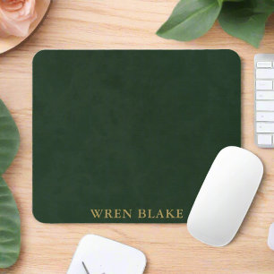 Elegante donkergroene leer & gouden script naam muismat